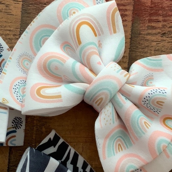 New Set of 3 Rainbow & Zebra Kids Clothe Hair Bows - Picture 3 of 5